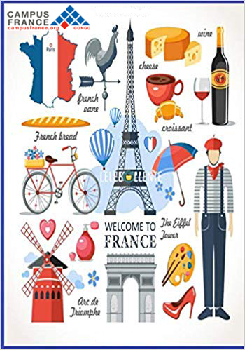 Une banière publicitaire faisant référence à welcome to france, bienvenue en France, promotion de la destination france avec un logo Campus France Organisme de gestion des études en France